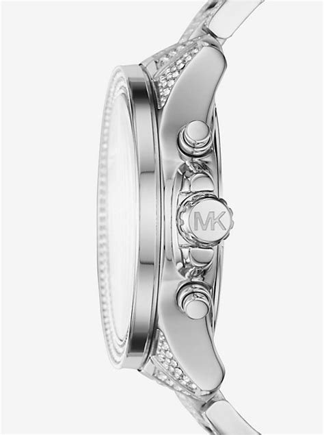 michael kors oversized wren silver tone watch|Silver.